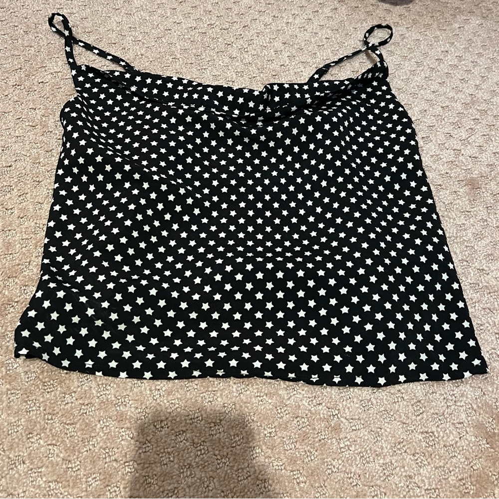 Women’s Nasty Gal Cropped Black Tank Top with White Stars Size 6